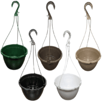 hanging pots green brown tan black white